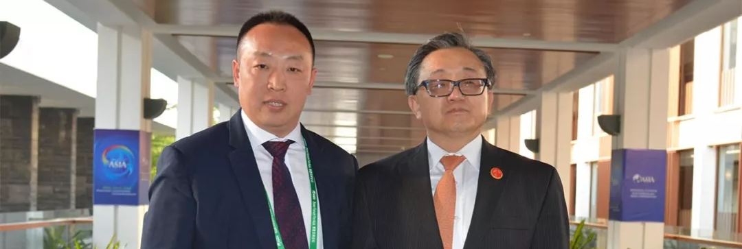 大鸡巴操穴视频联合国副秘书长刘振民和赵章栓会长在博鳌亚洲论坛亲切交"